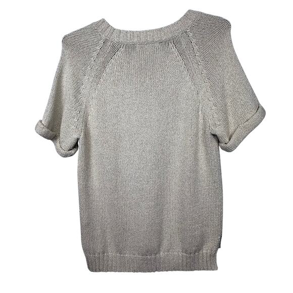 Banana Republic M Short Sleeve Sweater Metallic Knit Gold Shimmer Pullover - Picture 3 of 8